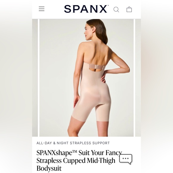 SPANXshape™ Suit Your Fancy Strapless Cupped Mid-Thigh Bodysuit - Picture 3 of 14